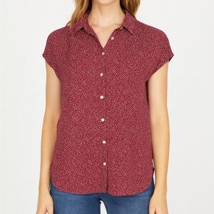 LOFT Crimson and White Geometric Shirt